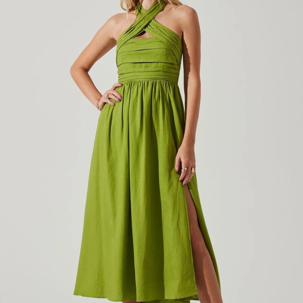 ASTR The Label Zaria Pleated Halter Dress